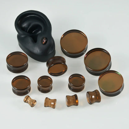 Natural Glass Double Flared Ear Plugs – Colorful Ear Tunnel Gauge Expanders Body Piercing Jewelry