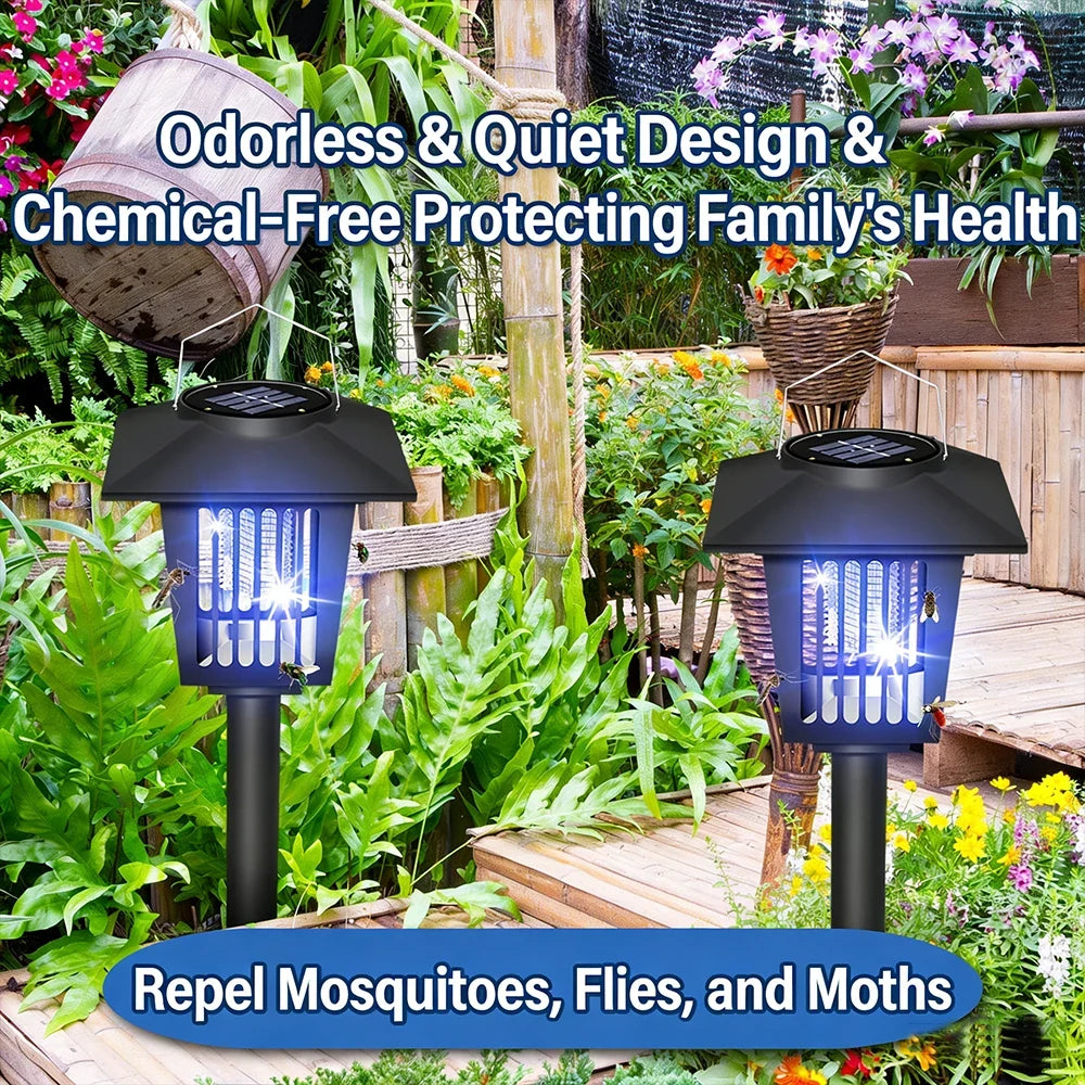 Solar Bug Zapper Lamp - Waterproof Cordless Mosquito Killer with UV & White Light for Indoor Outdoor Use
