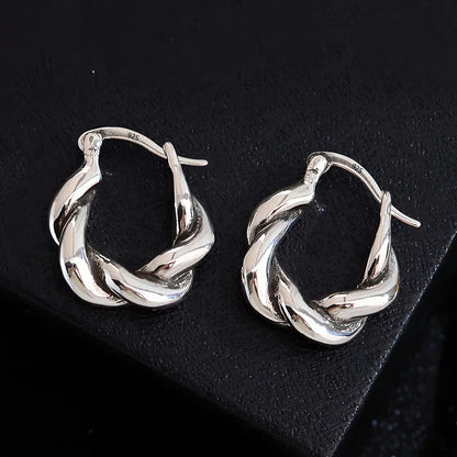 PANJBJ925 Sterling Silver Hoop Earrings - Frosted Geometric Design Fashion Jewelry Gift for Women