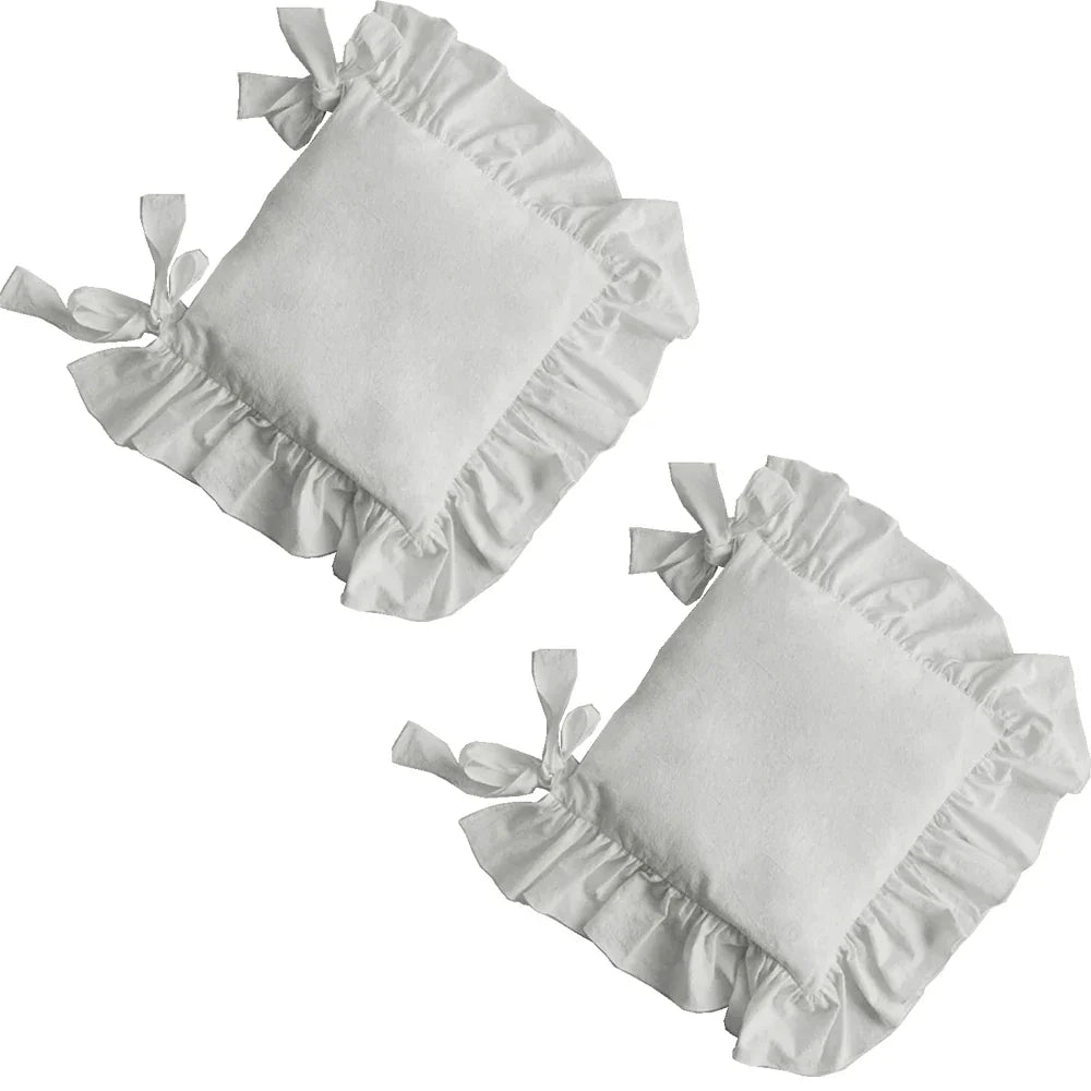 Ruffled Dining Chair Pads - Vintage Seat Cushion Covers with Ties Non-Slip Kitchen Farmhouse Decor