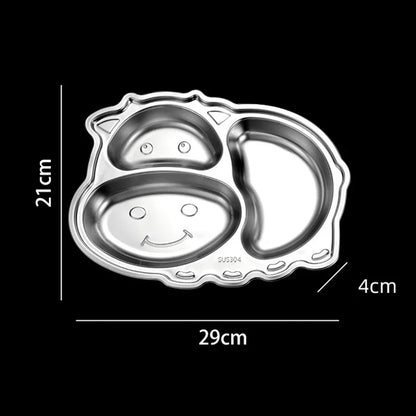 Kids Stainless Steel Dinner Plate - 304 Food Grade Cartoon Divided Plate for Breakfast, Meals, Home & Kindergarten Use
