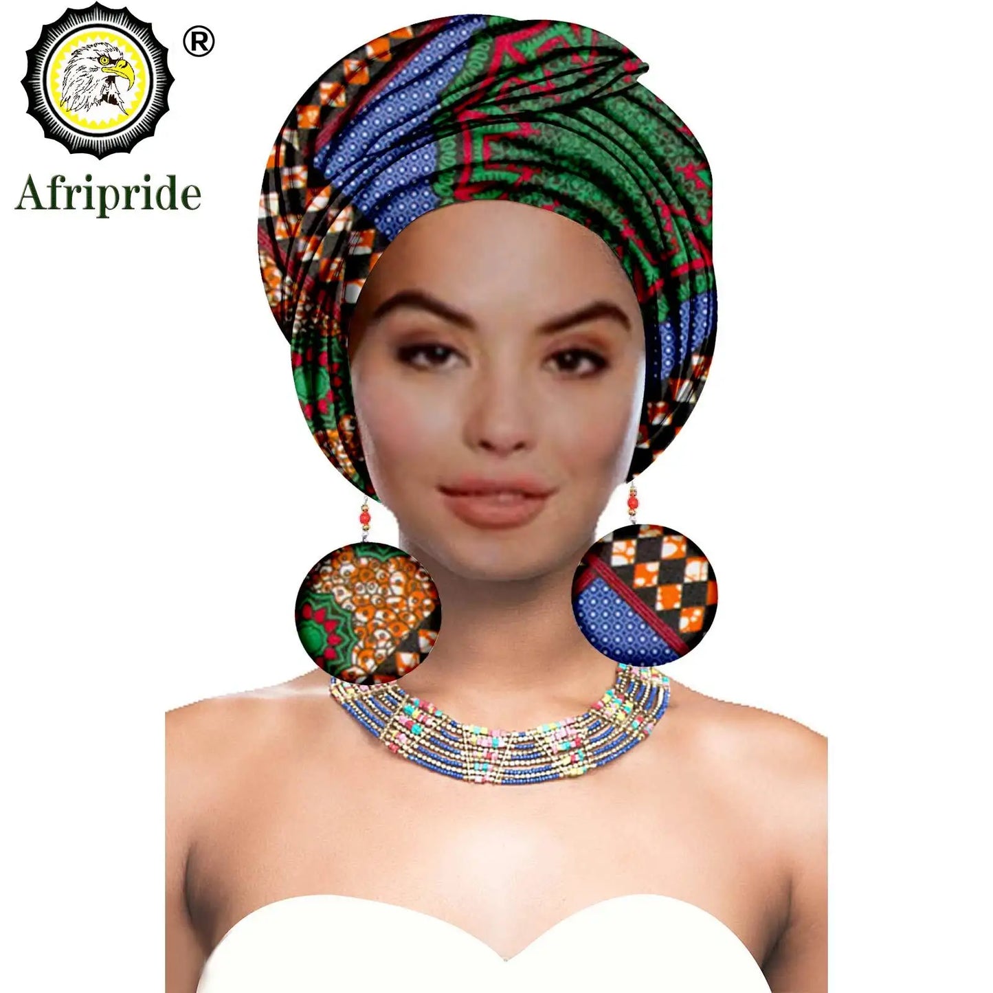 African Turban Headwrap - Nigerian Ankara Headscarf with Matching Earrings