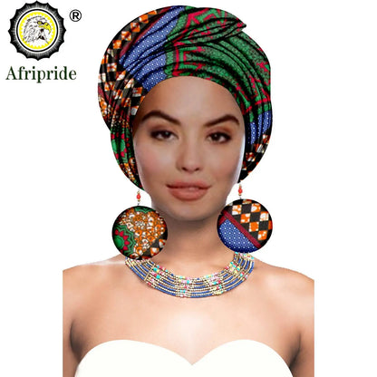 African Turban Headwrap - Nigerian Ankara Headscarf with Matching Earrings