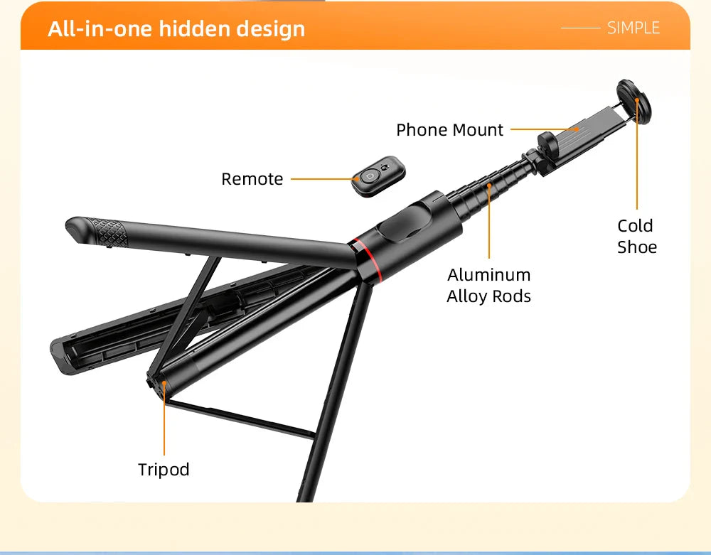 Selfieshow Wireless Selfie Stick – 72 Inch Portable Aluminum Alloy Tripod with Bluetooth Remote for iOS & Android Phones