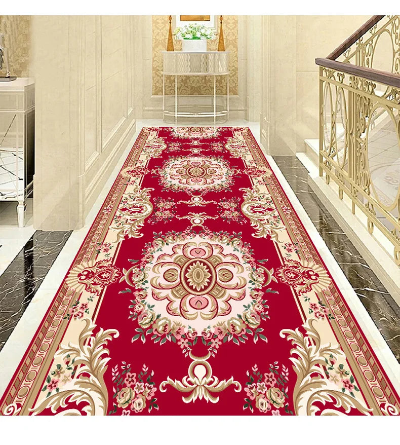 Luxury Classical Corridor Rug — Crystal Velvet Soundproof Washable Carpet for Villa & Hotel Hallway