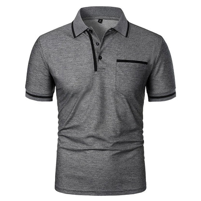 Men's Short Sleeve Polo Shirt - Breathable Solid Color Casual Summer Top with Pocket Design