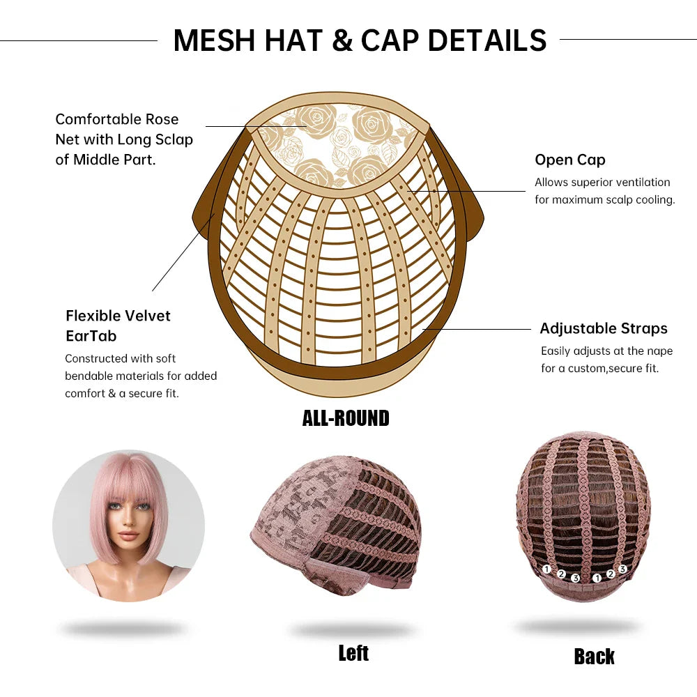 CharmSource Pink BOBO Short Synthetic Wig for Women — Natural Wave, High-Density, Heat-Resistant Hair for Daily & Party