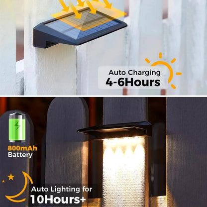 2 Pack Solar Wall Lights - 4 LED Waterproof Outdoor Fence, Deck & Pathway Lighting for Yard