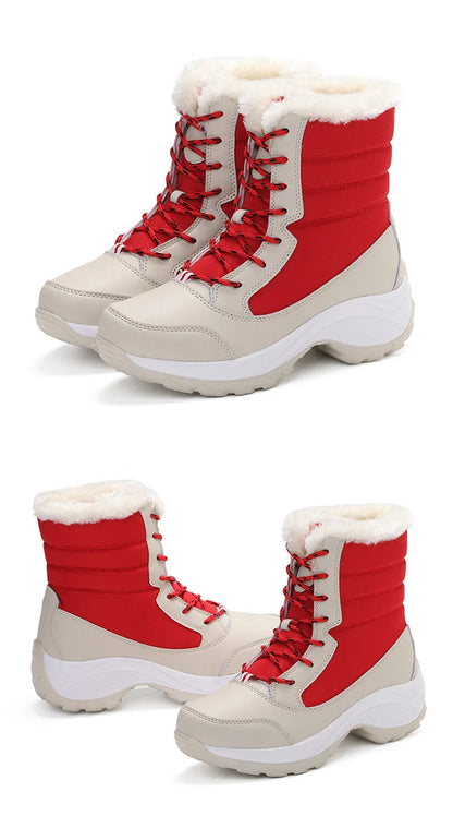 Women's Winter Snow Boots – Plush Lined Platform Flat Casual Shoes for Warmth and Comfort