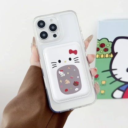 INS MagSafe Hello Kitty Wallet Card Holder Case for iPhone 17 / 16 / 15 / 14 / 13 Air Pro Max – Magnetic Card Clip Slim Wallet Phone Cover for Girls Gift Style Accessory