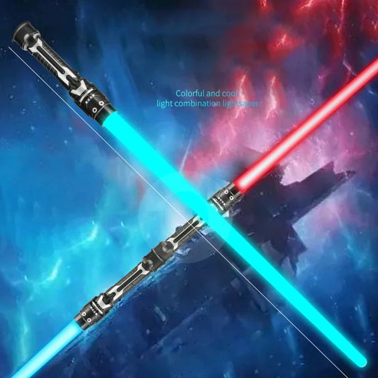 Colorful LED Lightsaber Toy - Telescopic Double Sword with Music & Flashing Effects for Kids, Cosplay & Party Fun