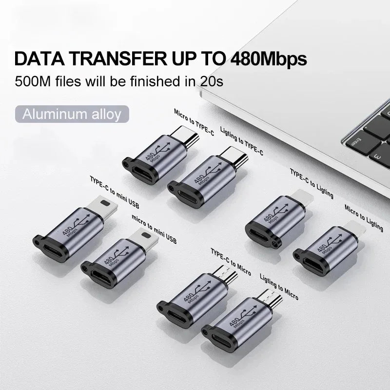 Multi Connector Adapter - Type C Female to Mini USB, Micro USB & iOS Conversion Adapter for Universal Device Compatibility