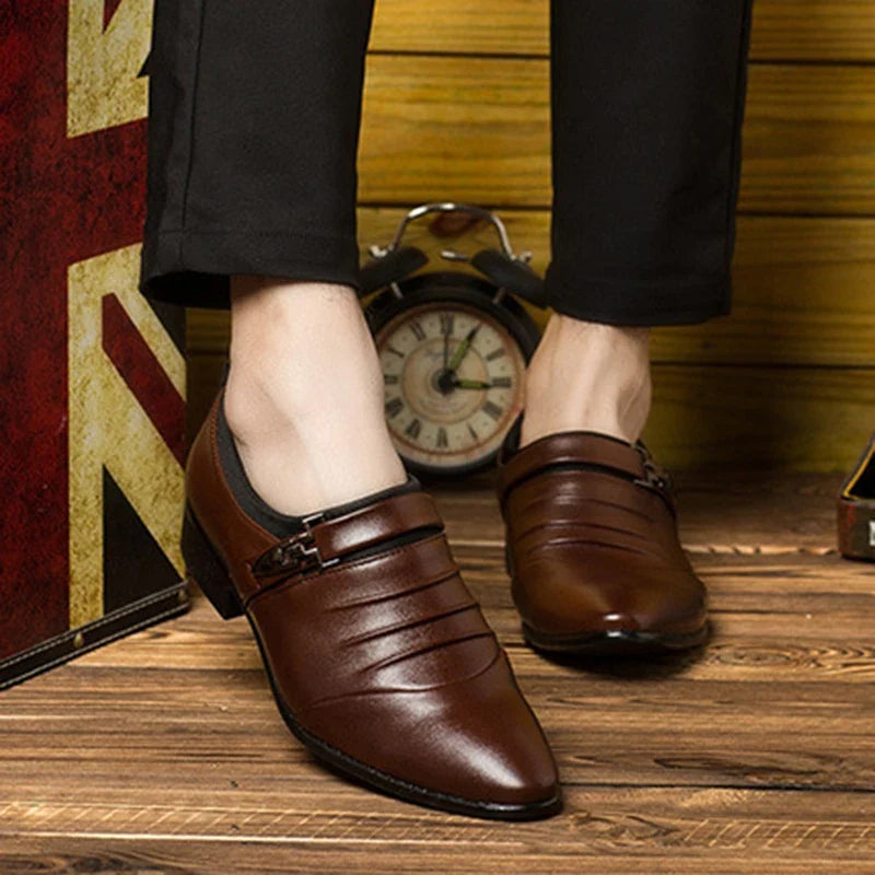 Men’s Classic Black Leather Slip-On Dress Shoes - Pointed Toe Business, Casual & Wedding Formal Shoes Plus Size