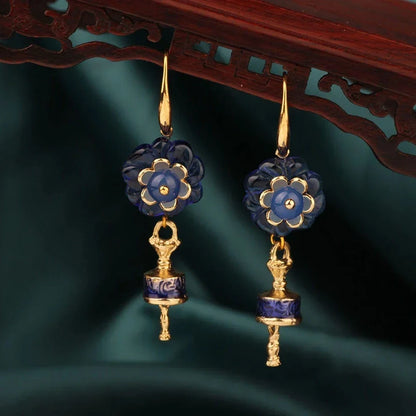 Vintage Flower Drop Earrings - Natural Stone Ethnic Jewelry for Women