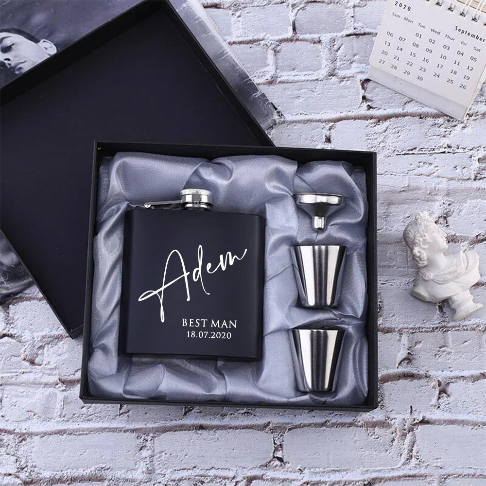 Personalized 6oz Stainless Steel Hip Flask – Engraved Christmas, Birthday, Valentine's Day Gift, Custom Logo for Wedding Favors   2/2