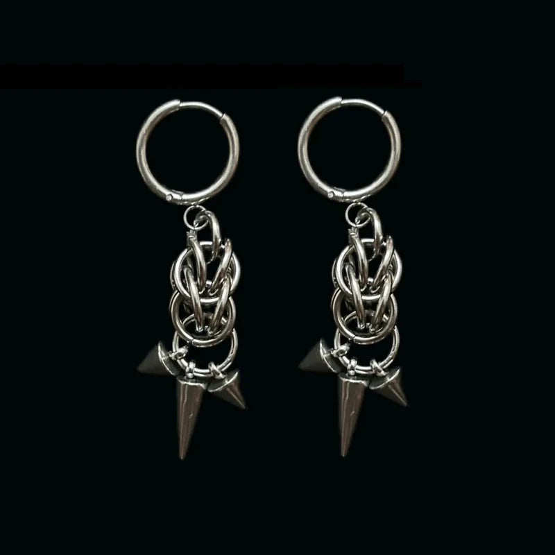 Gothic Tiger Nail Earrings - Punk Rivet Grunge Rock Chain Jewelry for Women