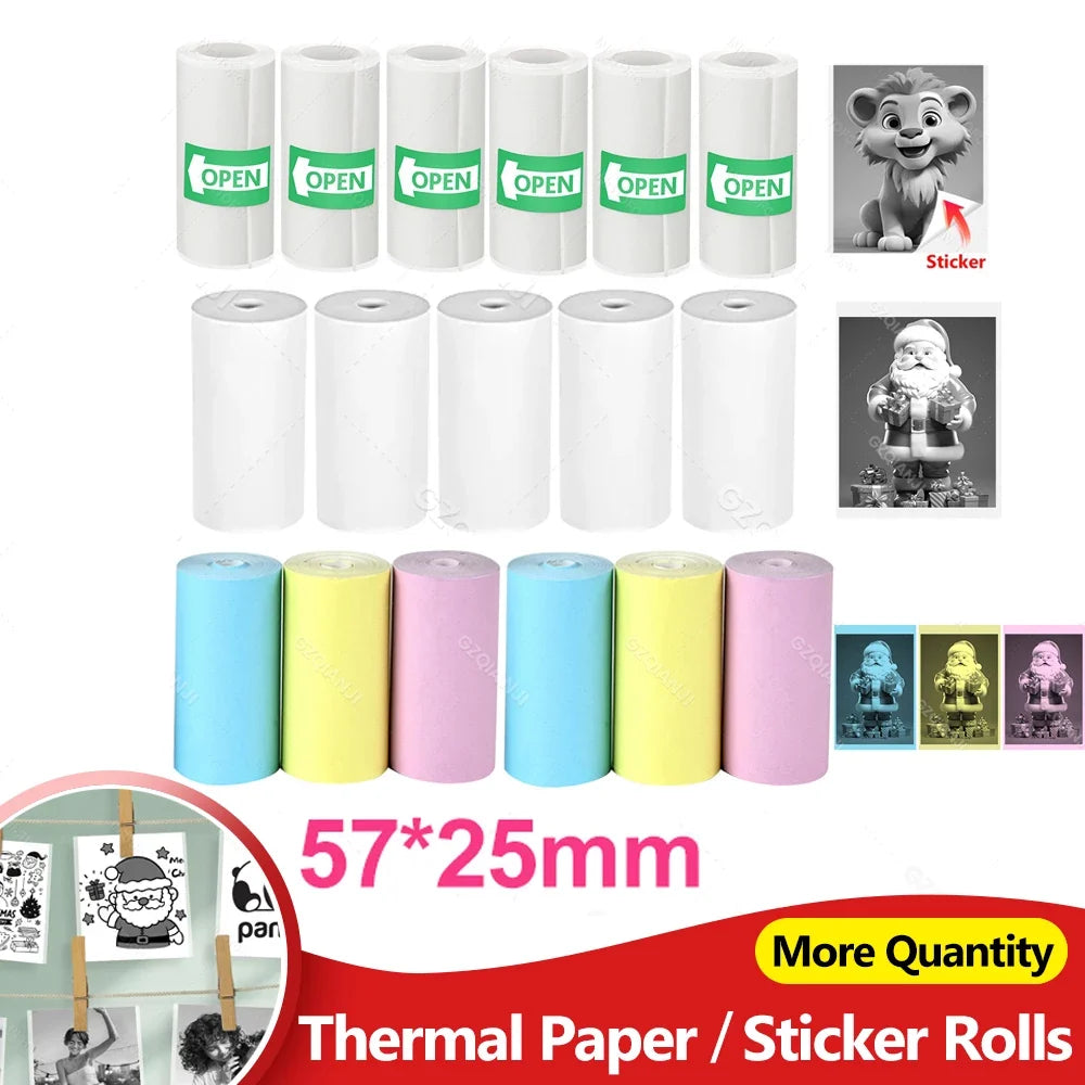 57x25mm Thermal Label Paper Rolls - Adhesive Sticker Refill for Mini Printers & Kids Instant Cameras