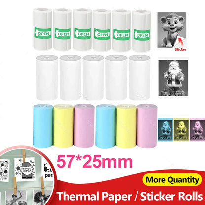 57x25mm Thermal Label Paper Rolls - Adhesive Sticker Refill for Mini Printers & Kids Instant Cameras