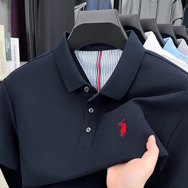 Men's 100% Cotton Embroidered Polo Shirt - Premium Summer Golf Casual Short Sleeve Top