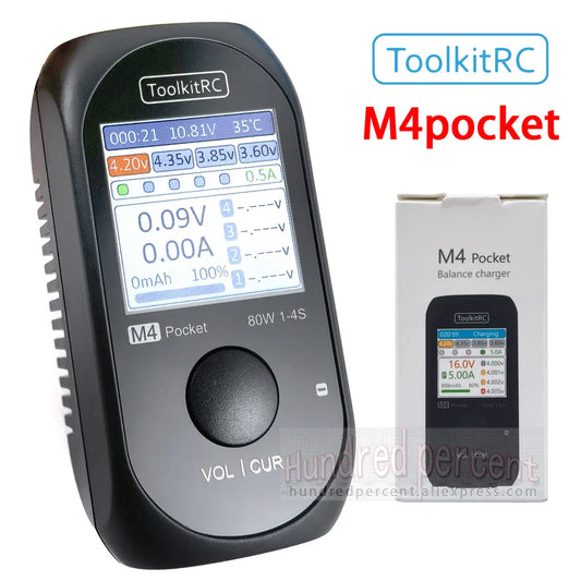 ToolkitRC M4Pocket V2 80W Mini Smart Charger – 5A Compact Outdoor USB-C Charger with XT30/XT60 Output for 1-4S LiPo, LiHV & LiFe Batteries