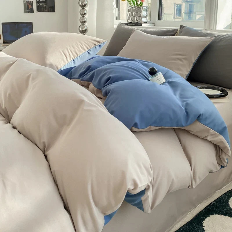 Washed Cotton Duvet Cover Set - Solid Color Soft Bedding Collection with Pillowcases Comforter Cover 220x240cm