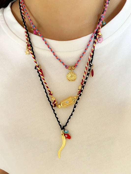 Colorful Cotton Rope Choker Necklace - Evil Eye Charm Pendant Jewelry for Women
