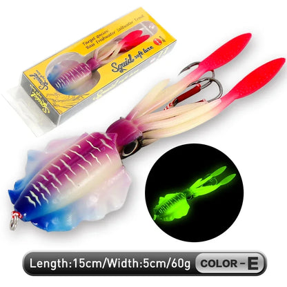 ZUKIBO Soft Squid Fishing Lure - Luminous UV Octopus Jig Bait for Deep Sea Boat Trolling