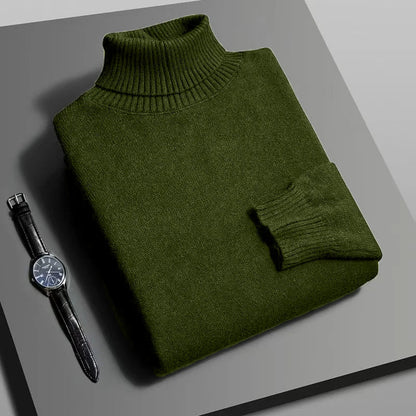 Men’s Knitted Turtleneck Sweater - Slim Fit Long Sleeve Anti-Pilling Pullover for Autumn Streetwear Style