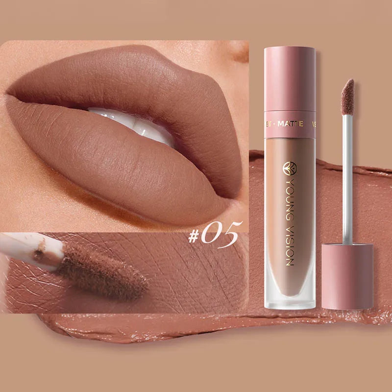 DUNUF Matte Velvet Lipstick - 8 Color Waterproof Plumping Square Tube Lip Gloss Makeup