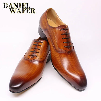 Luxury Men’s Genuine Leather Oxford Shoes - Handmade Pointed Toe Lace-Up Wedding & Formal Dress Shoes