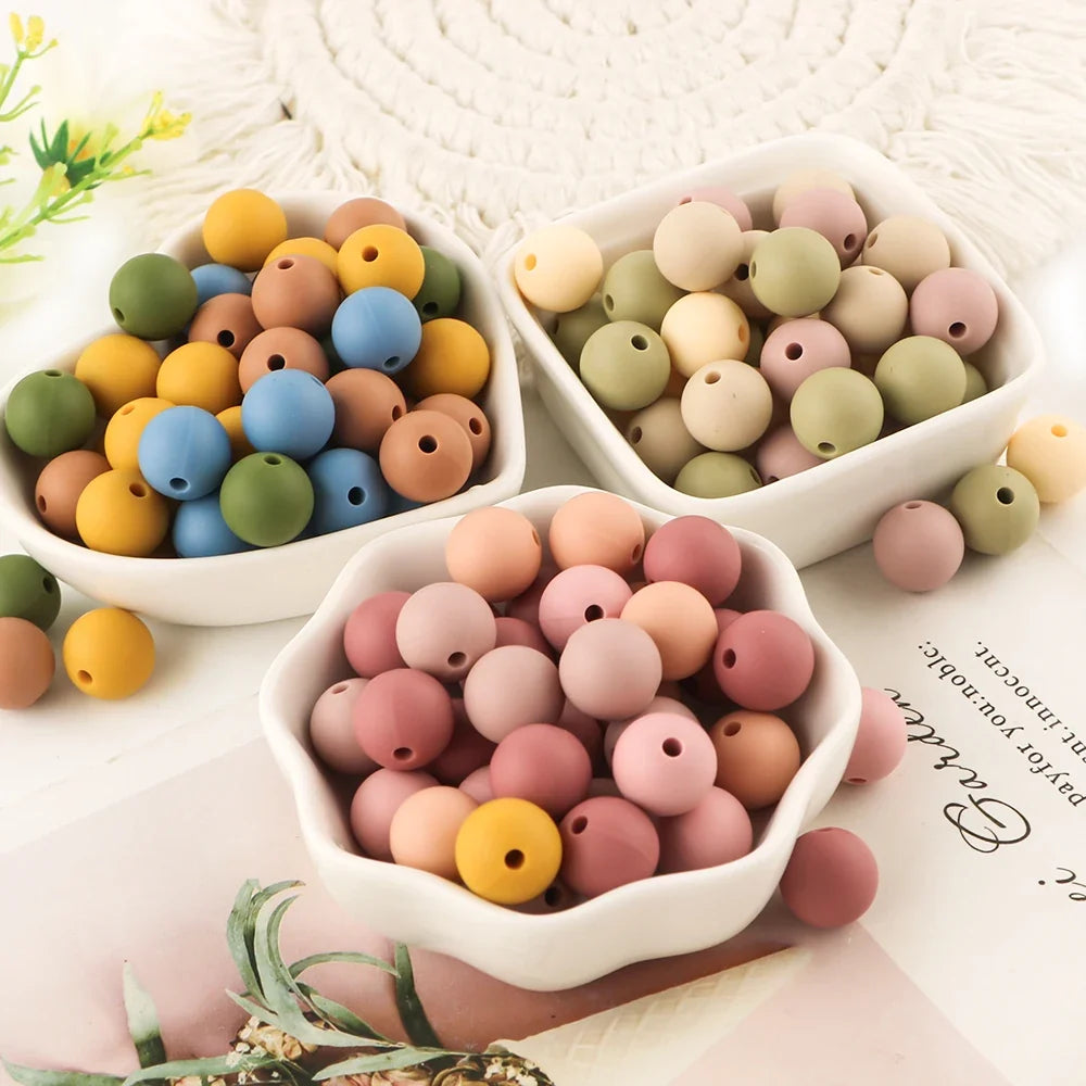 50Pcs Silicone Spacer Beads - 9/12/15mm Round Loose Beads for DIY Necklace Bracelet Jewelry Making