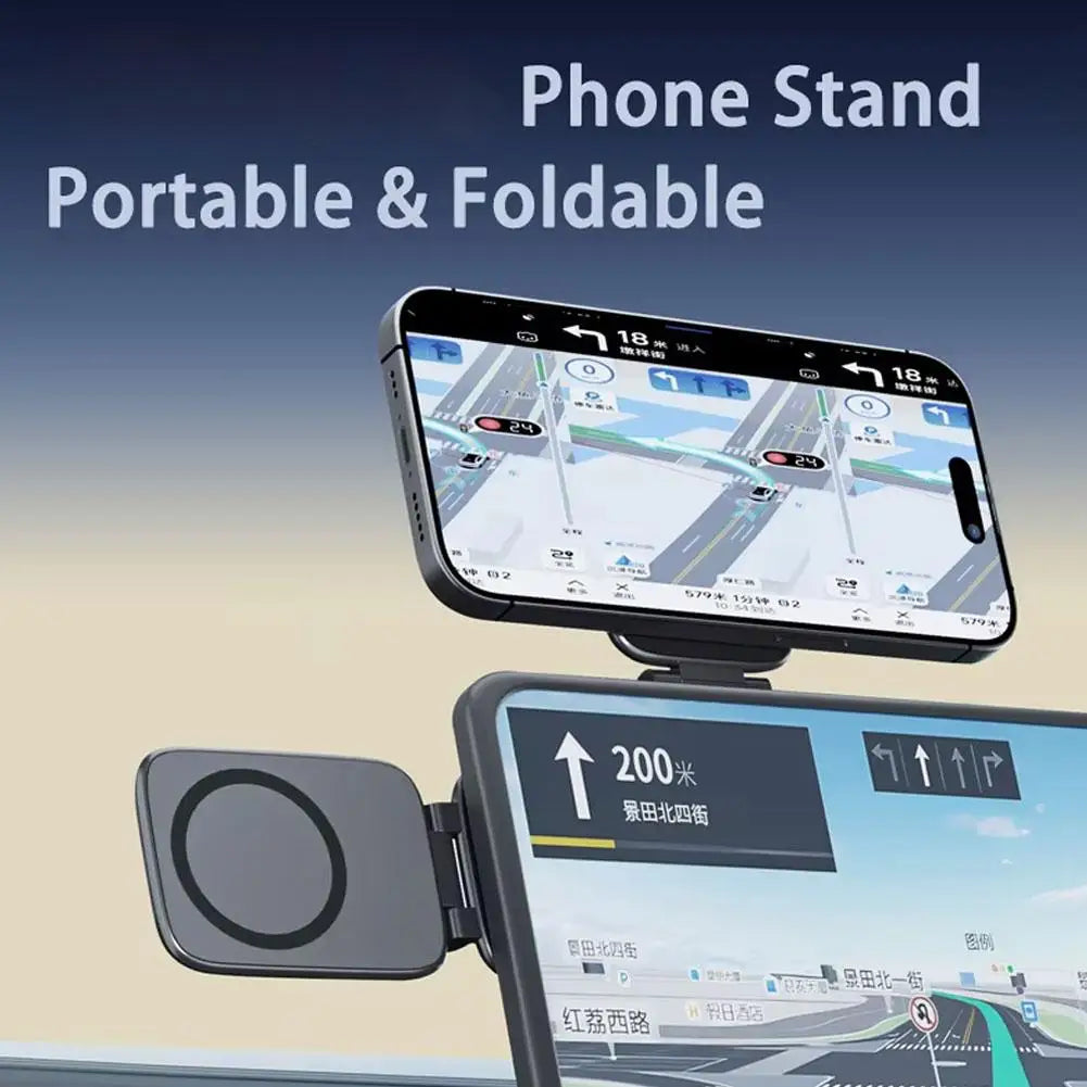 Magnetic Car Phone Holder - Foldable Anti-Shake Dashboard Mount for Navigation