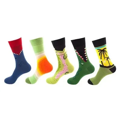 5-Pair Funny Printed Sports Socks - Harajuku Hip Hop Casual Fashion Socks for Men & Women