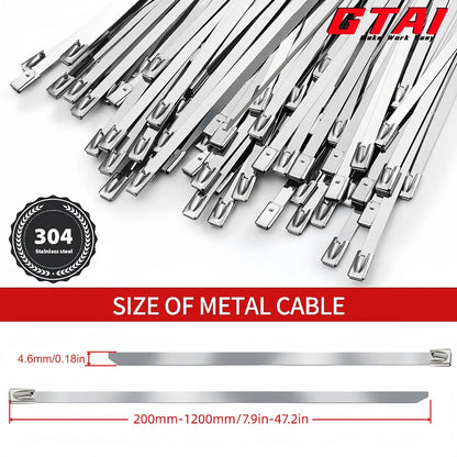 50-Piece 304 Stainless Steel Zip Ties - Heavy-Duty Self-Locking Cable Ties for Pipes, Fences & Exhaust Wrap