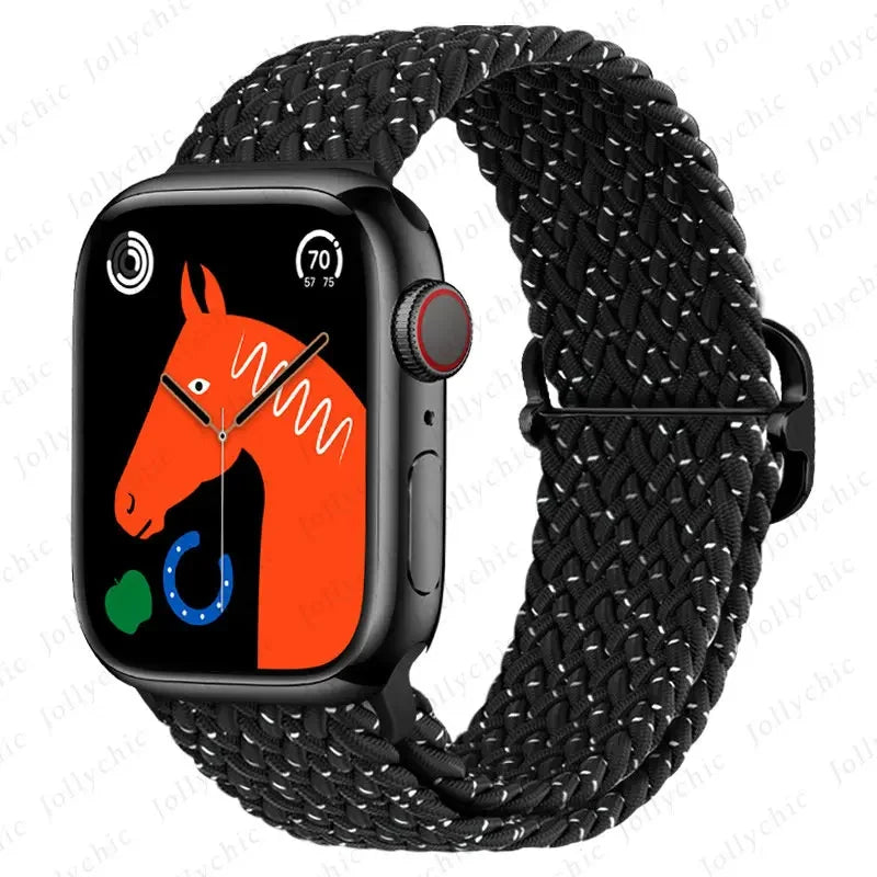Braided Solo Loop Apple Watch Ultra Band – Elastic Nylon Adjustable Sport Bracelet Strap for iWatch SE, Series 3–9 (38mm–49mm)