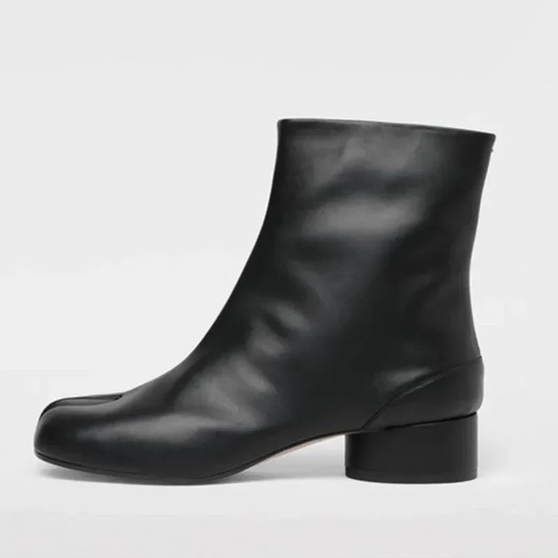 Women’s Genuine Leather Split Toe Ankle Boots - 2026 Autumn Winter Low Heel Luxury Fashion Shoes