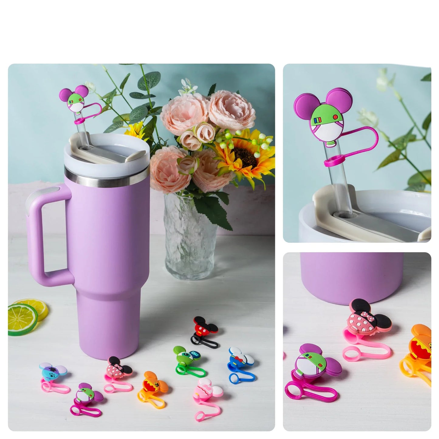 8PCS Cute Mouse Straw Covers - 10mm Straw Toppers for Stanley 20/30/40oz Cups