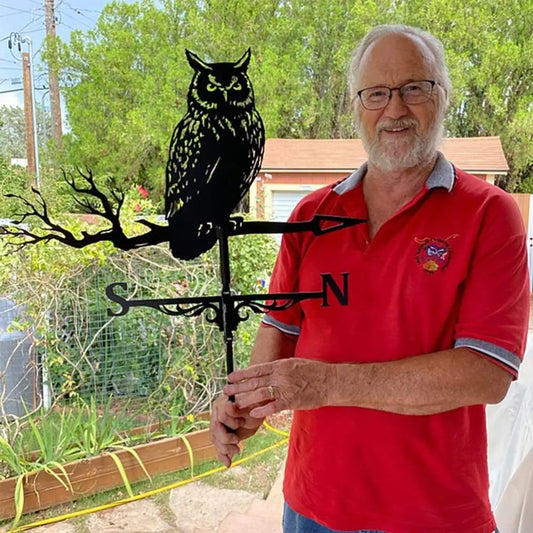 Owl Weather Vane - Black Metal Roof & Garden Wind Direction Decor