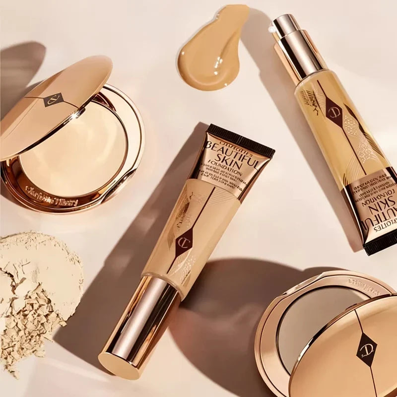 Charlotte Tilbury Makeup Set - Lip Balm Facial Setting Powder Liquid Foundation & Moisturizing Setting Spray Cosmetics