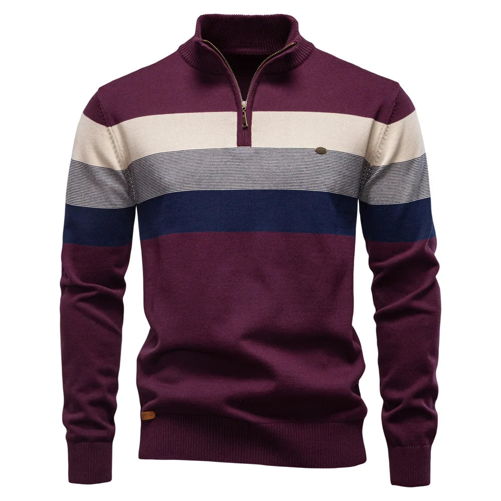 AIOPESON Men's Patchwork Sweater - Cotton Zipper Mock Neck Warm Winter Casual Pullover Top