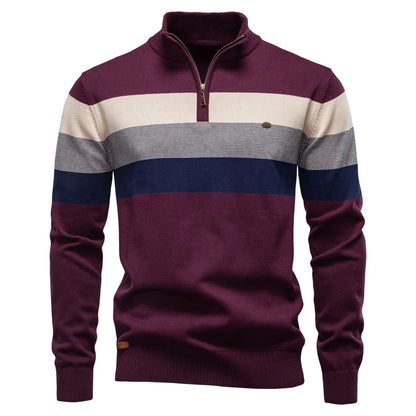 AIOPESON Men's Patchwork Sweater - Cotton Zipper Mock Neck Warm Winter Casual Pullover Top