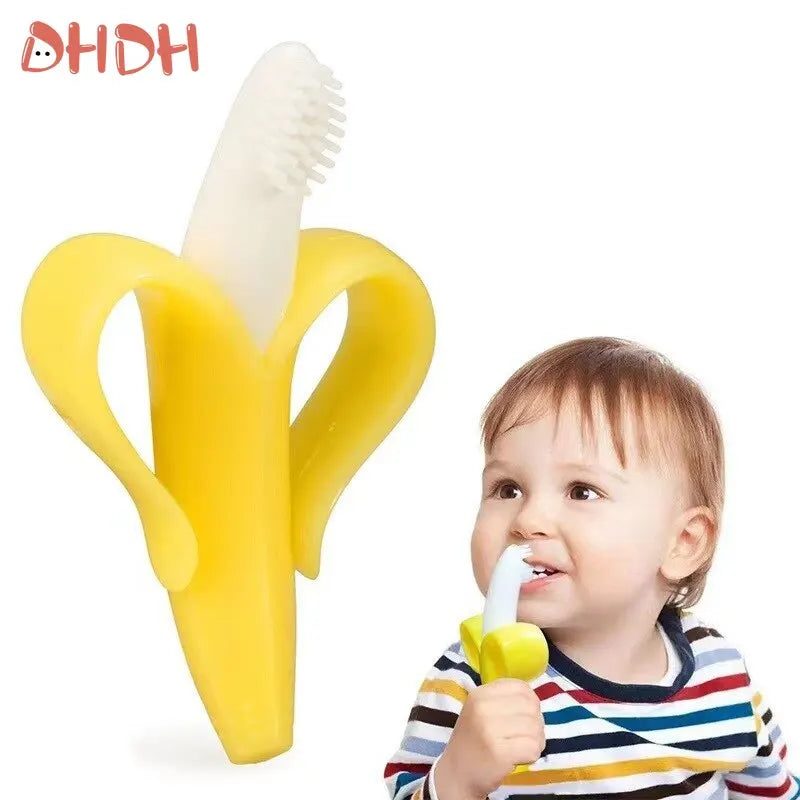 Banana Shape Baby Silicone Teether & Training Toothbrush – BPA Free Safe Chew Ring for Infant Dental Care