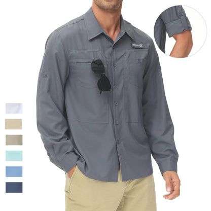 Men's UPF 50+ Fishing Shirt – Lightweight Long Sleeve Sun Protection Shirt with Breathable Mesh Back