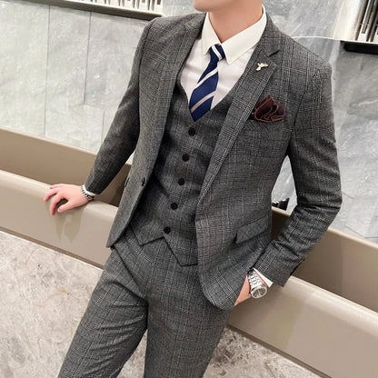 Men’s British Style 3-Piece Suit Set - Slim Fit Vest & Trousers Formal Banquet Fashion Ensemble