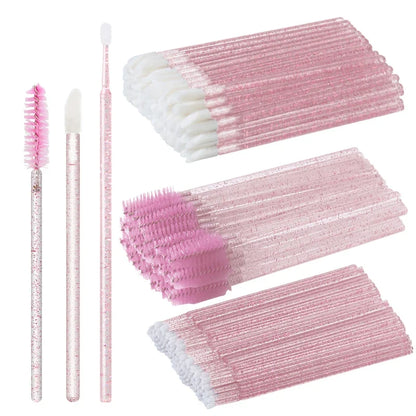 ANNAFRIS 50PCS Disposable Eyelash Brushes - Soft Crystal Lash Extension & Eyebrow Makeup Mascara Wands