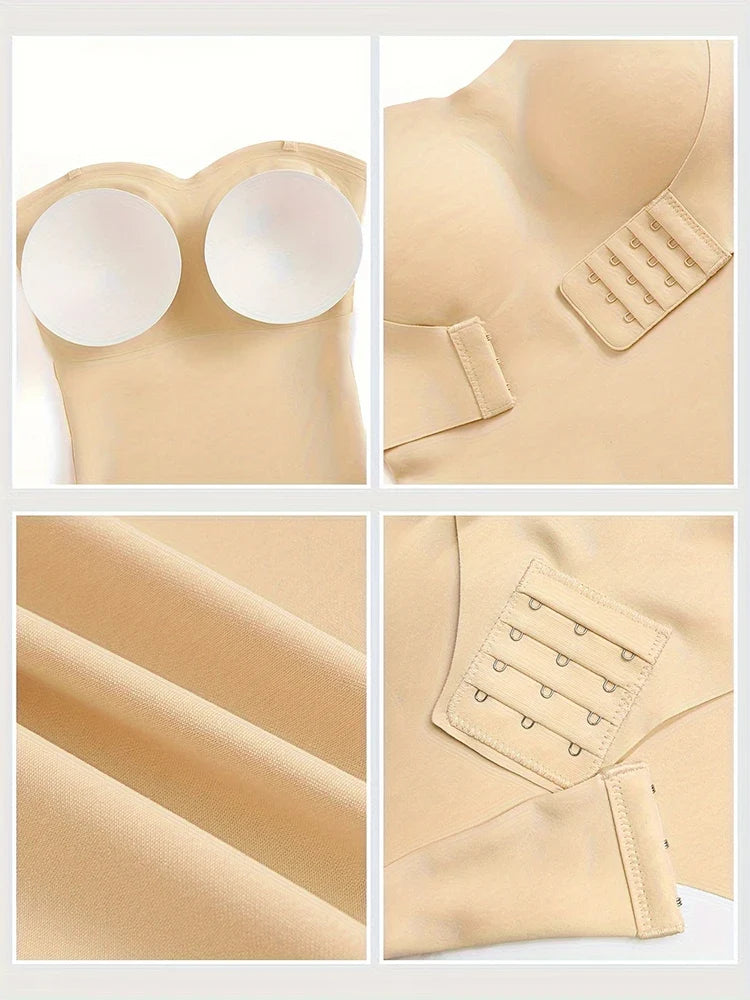 Women’s Strapless Thong Bodysuit - Full-Body Tummy Control Shaper with Removable Push-Up Bust, Up to 4XL