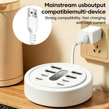 8-Port 66W Desktop Charging Station - 4 USB + 4 USB-C Fast Charger for Home & Travel