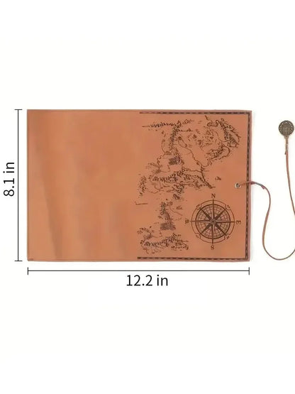Creative Treasure Map Leather Pencil Case – Large Capacity Roll-Up Pencil Bag with Embossed Buckle, Retro Stationery Organizer