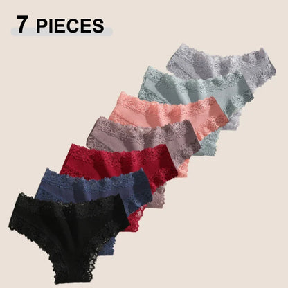 7PCS Women’s Lace Panties Set - Seamless Brazilian Low Rise G-String Cotton Lingerie Soft Underwear S-XL