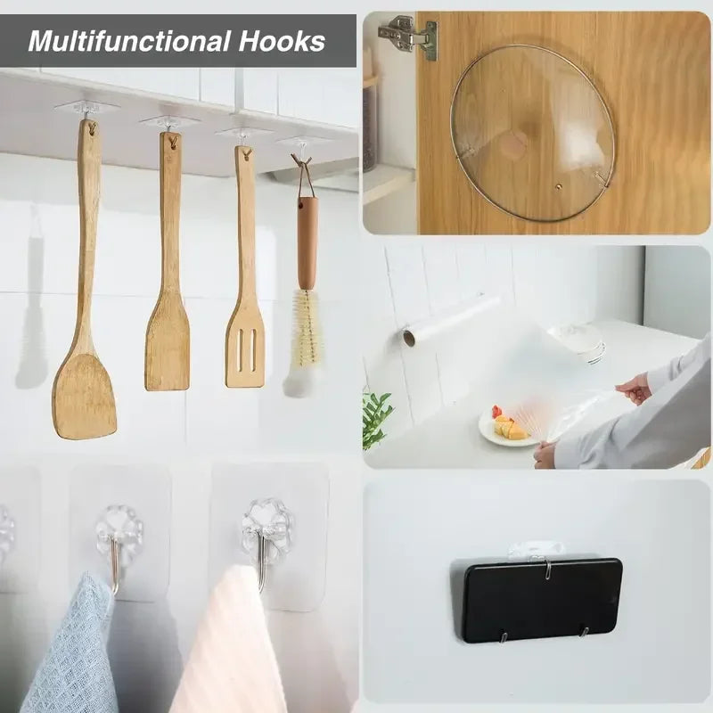 Transparent Heavy Duty Self-Adhesive Wall Hooks – Multi-Purpose Key & Towel Holder for Kitchen and Bathroom